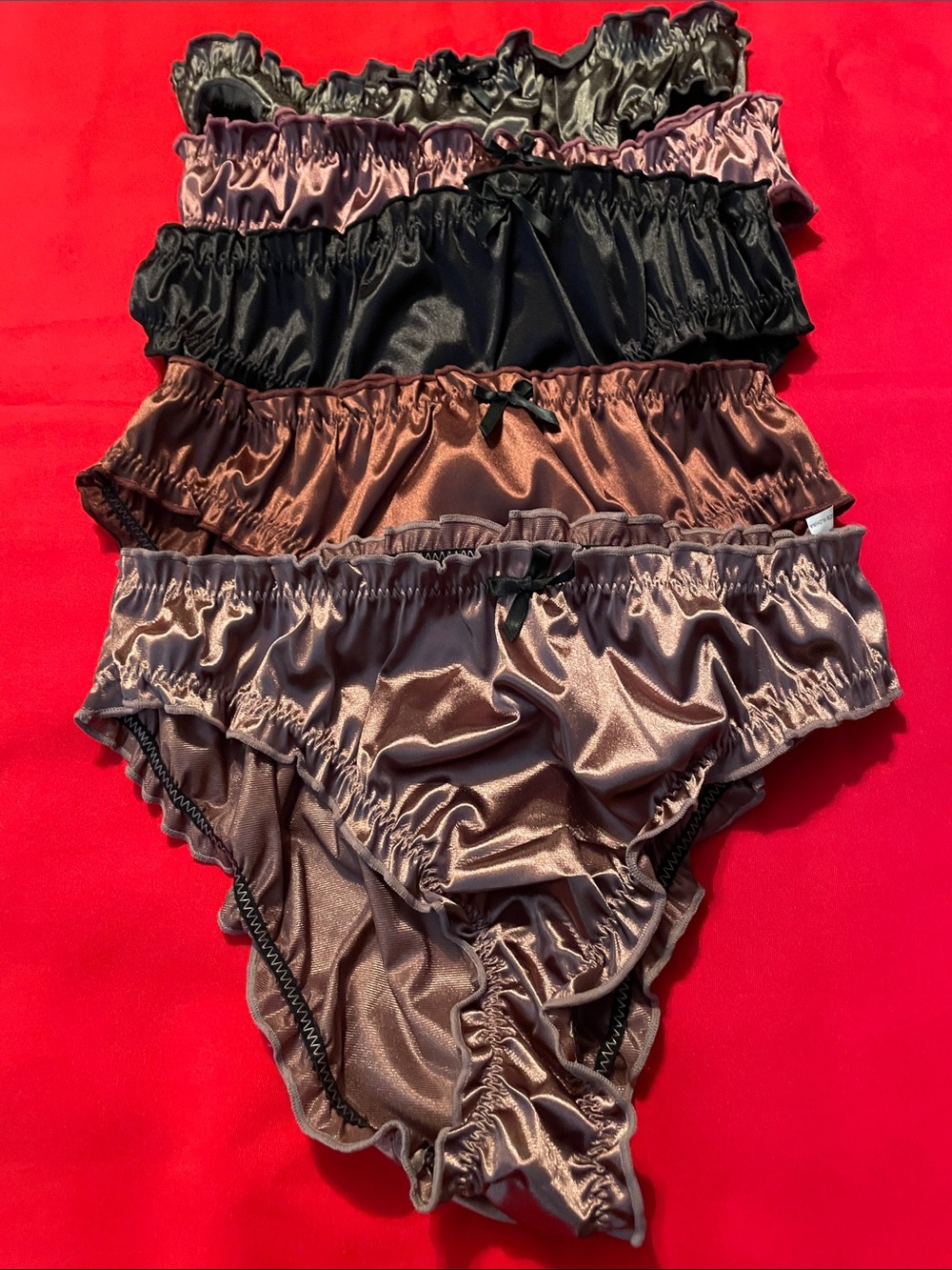 Satin Ruffle Bikini Panties - Black & Brown Mix